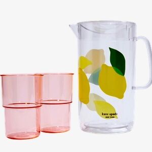 Kate Spade New York Lemon Pitcher & Two Glasses Set NWT No Box BPA Free